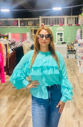 Teal Blouse with Ruffles