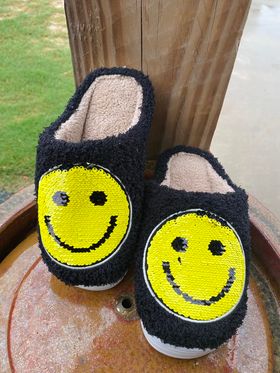 Black Happy Face Slippers