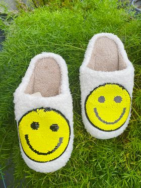 White Happy Face Slippers