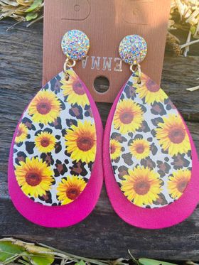 Sunflower Leopard Teardrop Earrings
