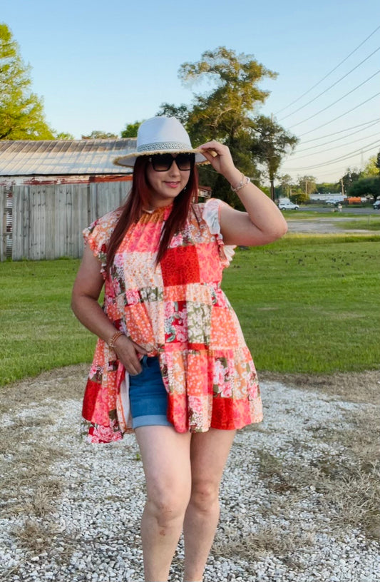 Raffle Sleeve Floral Blouse