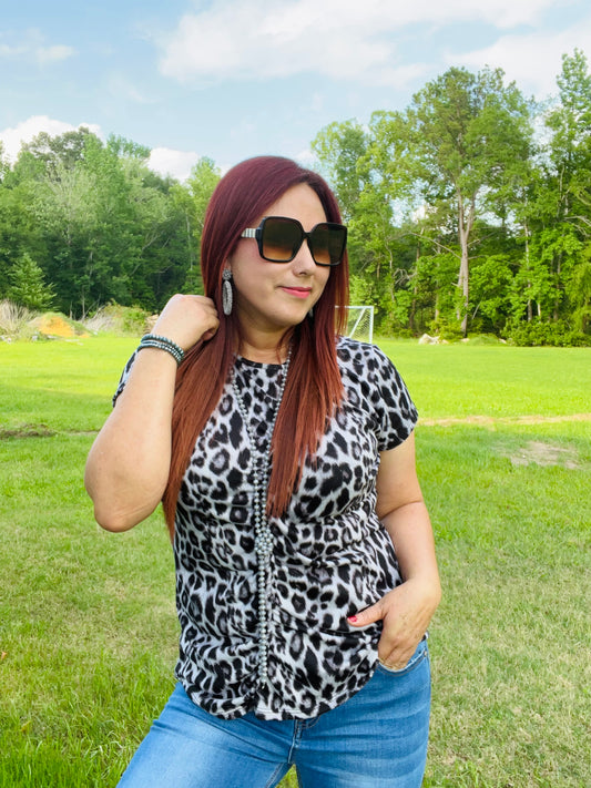 Gray Leopard Top