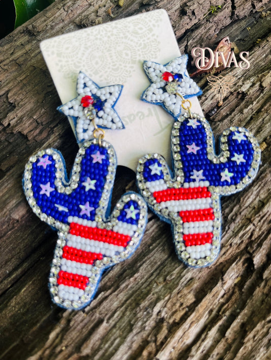 American Flag Cactus Earrings