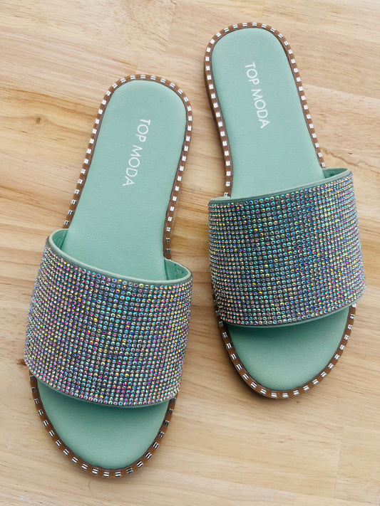 Mint Rhinestone Sandals