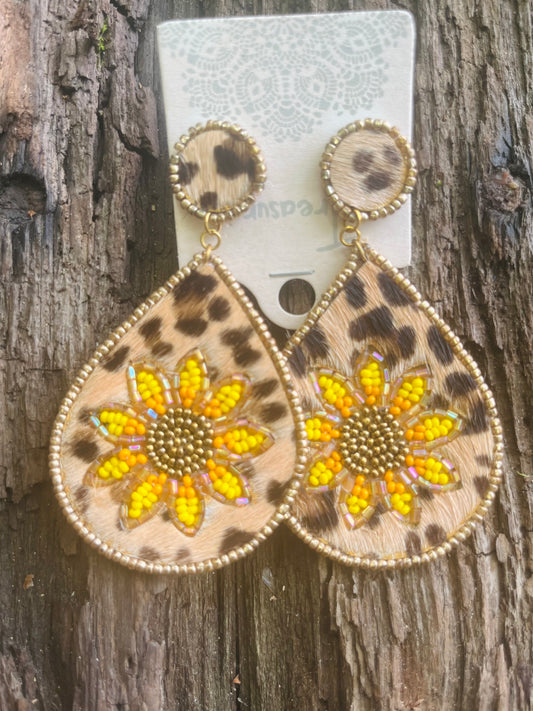 Sunflower Leopard Earrings
