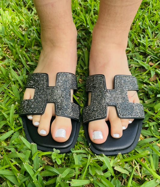 Black Rhinestone Sandals