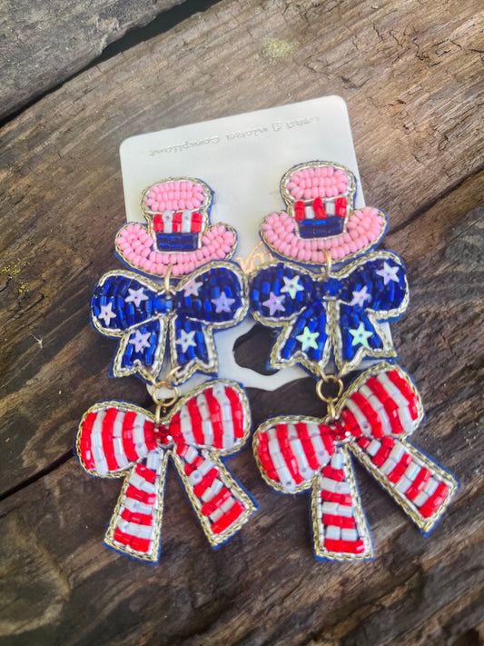 USA Bow Beaded Earrings