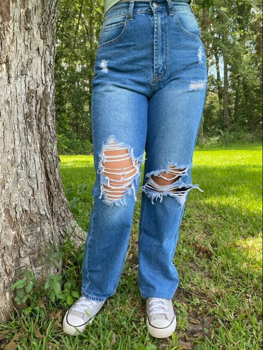 Ripped Straight Jeans