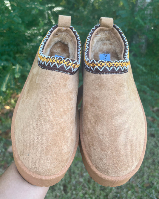 Brown Suede Platform Slippers