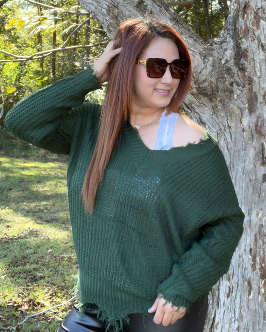 Green Distressed Holiday Sweater