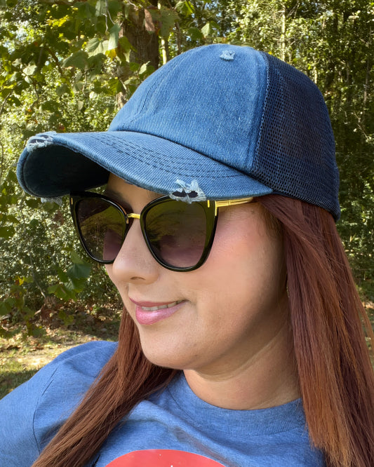 Denim Criss Cross Ponytail Hat