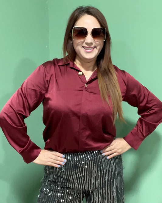 Elegant Cherry Satin Blouse