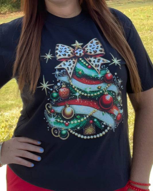 Leopard Bow Christmas T-shirt