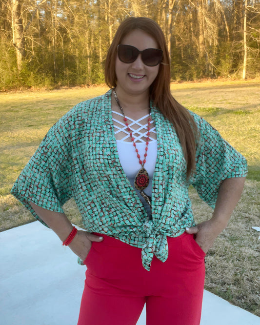 Green Turquoise Printed Cardigan