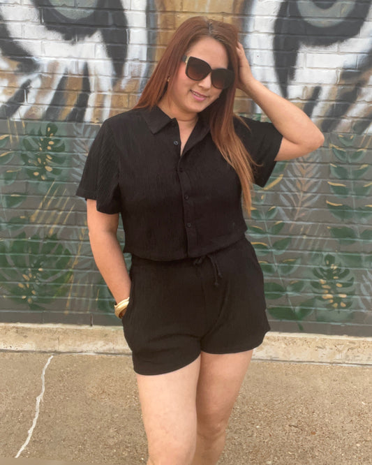 Black Crop Top Set Shorts