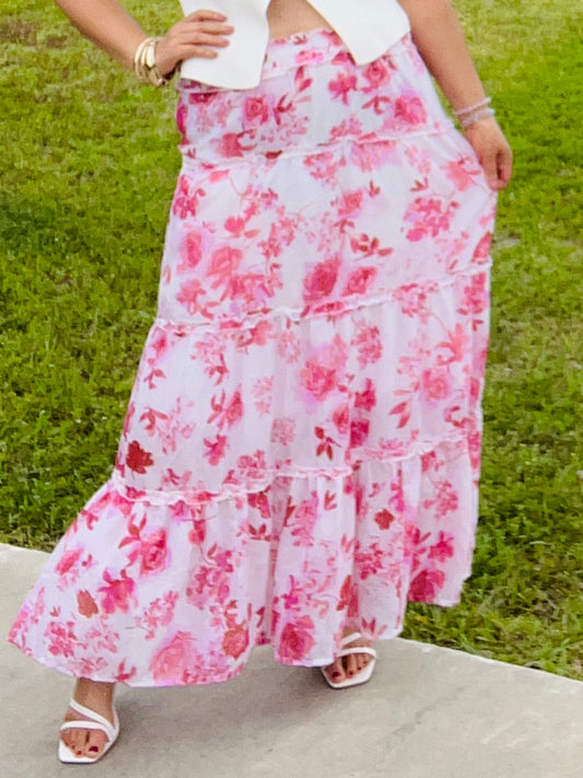Pink Floral Maxi Skirt