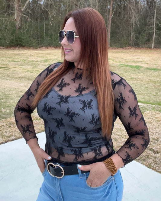 Floral Lace Top Black