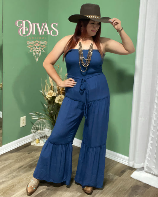 Navy Strapless Jumpsuit